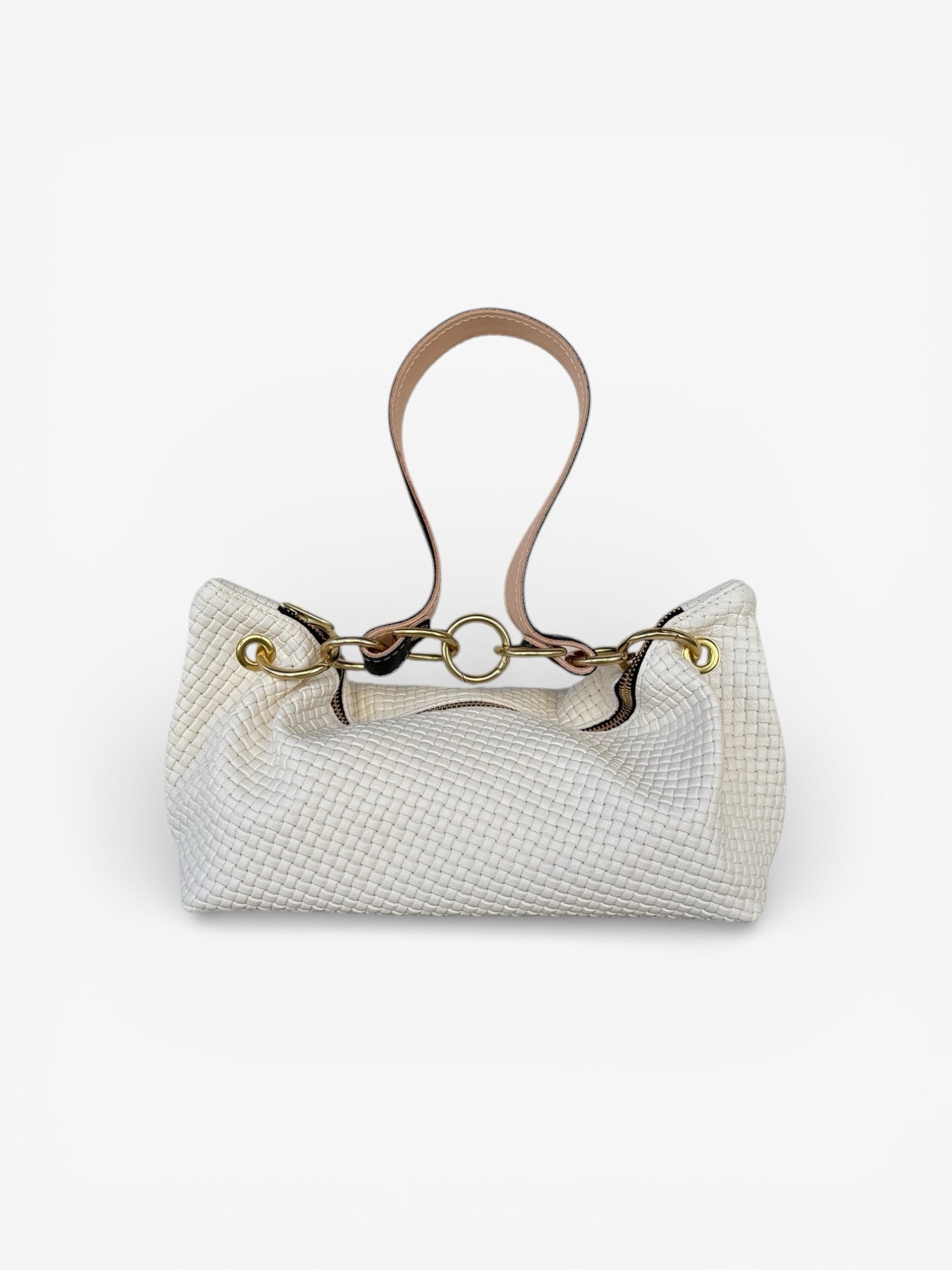 Blair Shoulder Bag, Cream Embossed Leather